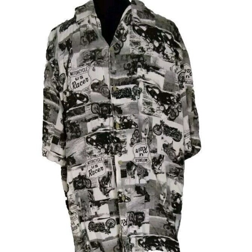 Puritan Motorcycle US Racer Button Up‎ Shirt Short Sleeve Gray L